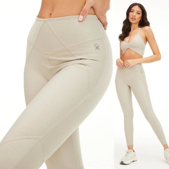 NEW Good American High Waist Angled Rib Leggings Summer Sand $99 Size 2 Medium - Picture 3 of 8